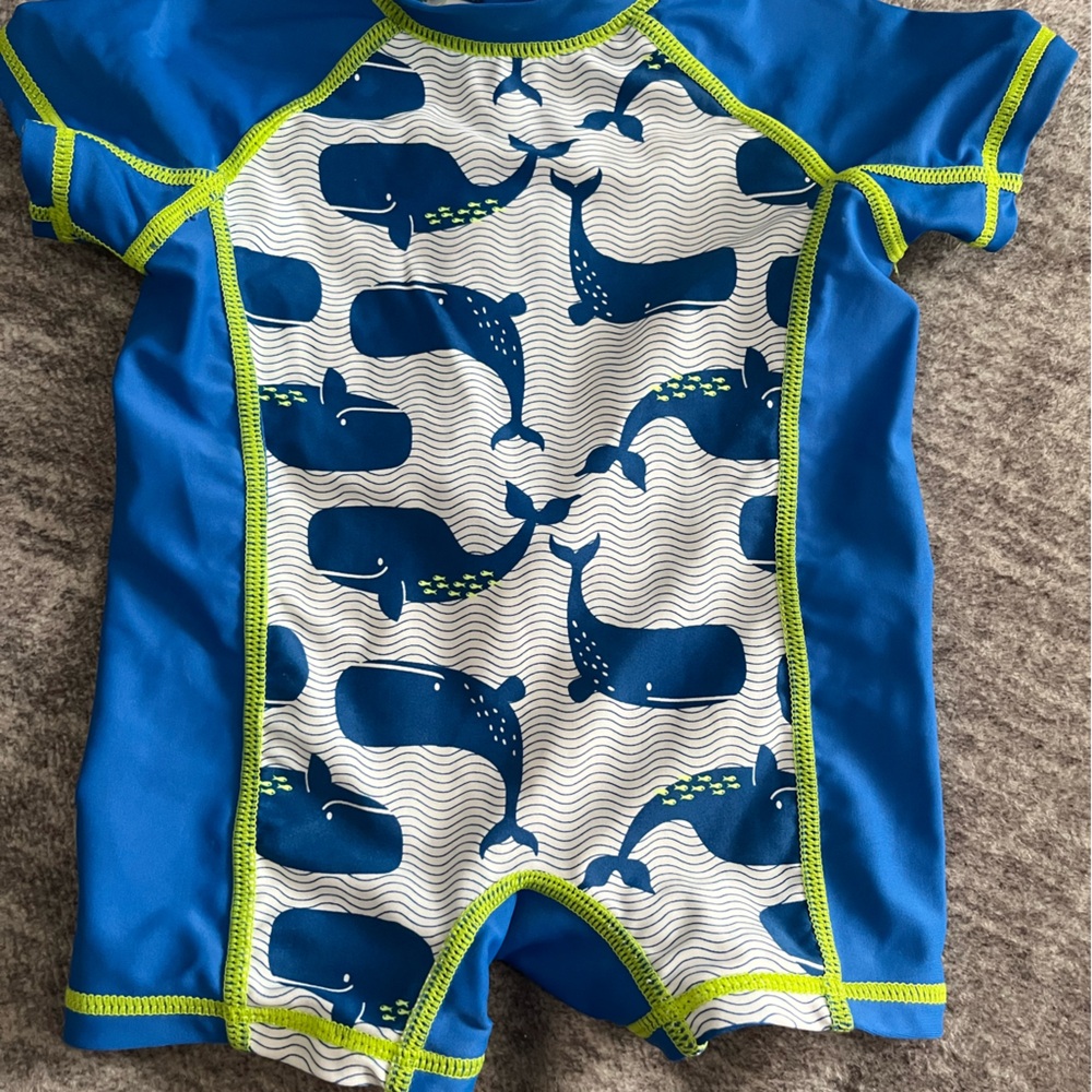 Amazon Kids Blue Whale Rashguard Swim Suit with Lime Trim